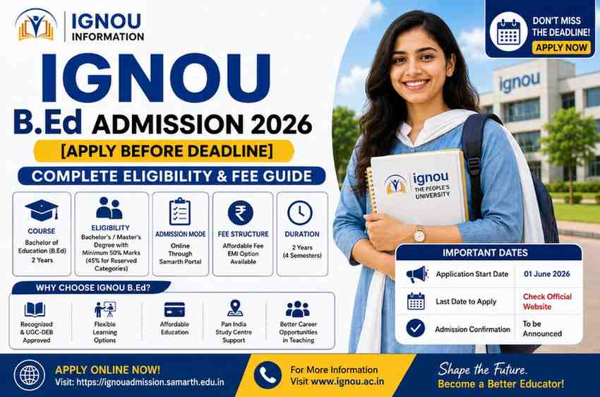 IGNOU B.Ed Admission 2026 [Apply Before Deadline] – Complete Guide On Eligibility And Fees